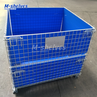 Kandang Kontainer Kawat Baja Lipat Tugas Berat yang Dapat Disesuaikan Dengan Roda, Kandang Penyimpanan Susun, Solusi Logistik Gudang