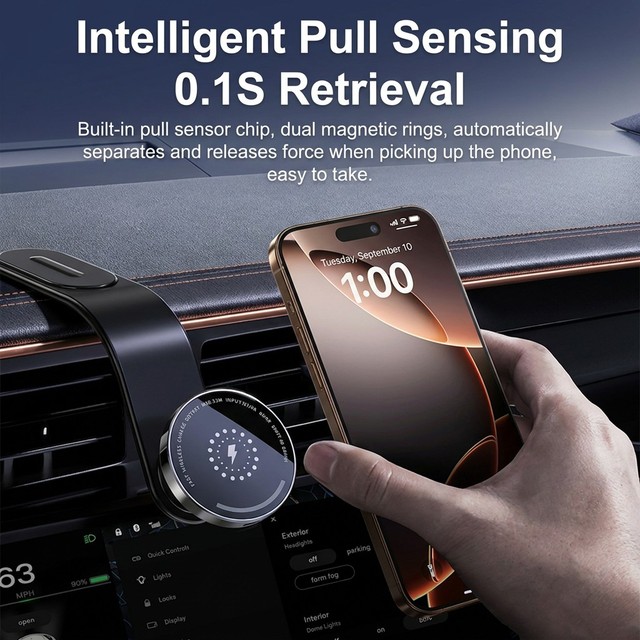 15W Magnetic Wireless Car Charger Mount for MagSafe Bendable Alloy Arm Flexible Phone Holder 360 Rotatable