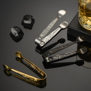 Embossed Design Stainless Steel Gold Ice <strong>Tongs</strong> Mini Metal Kitchen <strong>Serving</strong> <strong>Tongs</strong> - Product Image 3