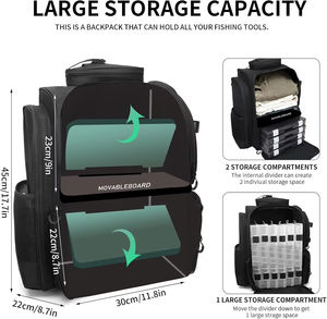 Mochila para aparejos de pesca-Bolsa de Equipo Impermeable de gran capacidad con soportes para caña, bolsa de pesca al aire libre multifuncional para almacenamiento de señuelos - Product Image 2