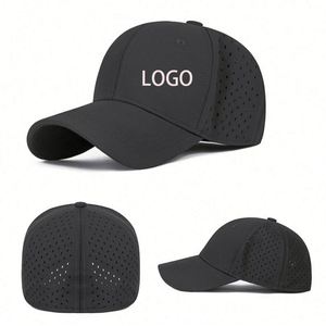 Men Adjustable Back Vented Performance Laser Cut Mesh <b>Hat</b> Promotional 6 Panel Baseball Cap Running Workout - Product Image 1