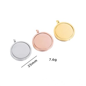 Pendentif rond rotatif vierge en acier inoxydable poli, 3 couleurs, 25 mm, gravable pour collier DIY, dropshipping disponible - Product Image 4