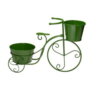 Jardinière tricycle en métal blanc Oniya avec <span class=keywords><strong>porte</strong></span>-pot de fleurs, jardinière en métal rouge et vert avec 2 pots pour terrasse, jardin ou pelouse - Product Image 1