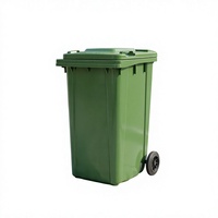 Poubelle à roulettes en HDPE vert de 240 L avec couvercle rabattable, bac à déchets en plastique robuste pour l'assainissement municipal en extérieur