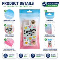 Sac à fermeture éclair transparent imprimé sur mesure avec trou de suspension, pochette en plastique refermable, logo personnalisé pour l'emballage de coques de téléphone