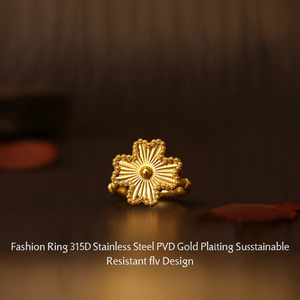Fashion <b>Ring</b> 316L Stainless Steel PVD <b>Gold</b> Plating Sustainable Resistant Flower Design - Product Image 3
