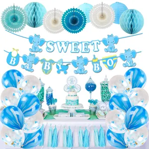 这是一个男孩婴儿淋浴装饰品为男孩优雅的蓝色漩涡餐巾餐盘 TableCover 婴儿淋浴装饰套装套件