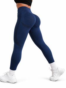 Leggings Yoga a Vita Alta Blu Navy, Lunghezza Intera, Senza Cuciture, con Pannello in Rete, Elasticizzati in Quattro Direzioni - Product Image 1