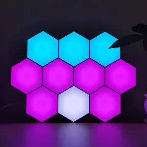 Smart App Rgb Zeshoek Licht Led Panelen Quantum Wandlamp Indoor Muziek Sync Sfeer Lamp Voor Speelkamer Decor