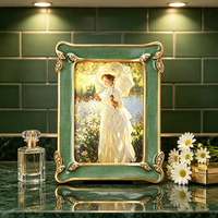 Cadre photo de table personnalisable, artisanal, de luxe, en alliage de zinc, émail et strass, style antique vintage, avec façade en verre transparent, pour mariage et maison