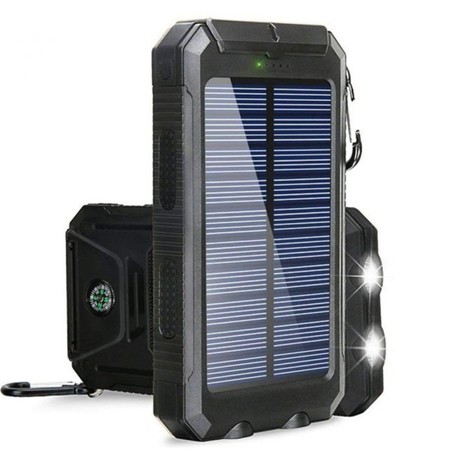 20000mAh Waterproof Solar Power Bank Charger Type C Input Port Dual USB Portable Flashlight Solar Panel Charging for Cellphone