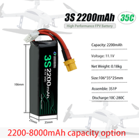 Batterie rechargeable lithium-ion haute densité énergétique, 3S 4S 6S 2200mAh 5000mAh, pour drone agricole, vente chaude