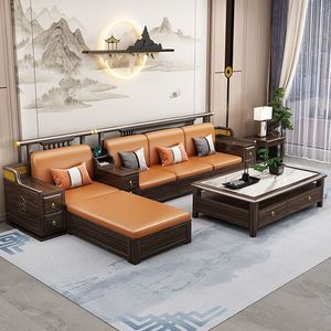 Lüks modern masif ahşap oturma odası kanepeleri tek kanepe seti toptan fabrika fiyat kumaş kanepe sehpa ile - Product Image 3