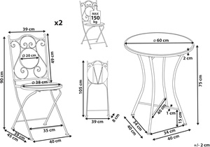 Ensemble <span class=keywords><strong>de</strong></span> table et <span class=keywords><strong>de</strong></span> chaises <span class=keywords><strong>de</strong></span> <span class=keywords><strong>restaurant</strong></span> <span class=keywords><strong>de</strong></span> petite taille pour l'extérieur, ensemble <span class=keywords><strong>de</strong></span> trois tables avec plateau en mosaïque bleue pour café, cour, balcon - Product Image 3
