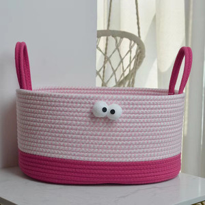 Handmade Cotton Rope Woven Bucket Bag Cartoon Design Large Capacity Tote Bag For Women Storage Baskets 38cm 20cm 25cm 17cm - Product Image 3