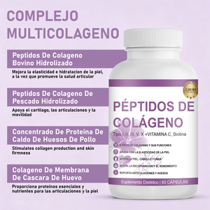 Péptidos de Colágeno Tipos I, II, III, V y X con Vitamina C y Biotina 2200 mg, 60 Cápsulas para Piel, Articulaciones, Cabello y Uñas - Product Image 4