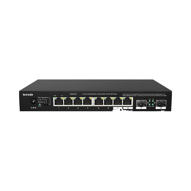 Tenda TEM2010X 8-Port 2.5G Ethernet Switch 80Gbps Switching Capacity Fanless Metal 10/100/1000Mbps Dual Voltage Lifetime