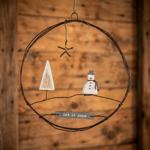 Guirnalda rústica de alambre metálico con árbol de muñeco de nieve y letrero 'Let It Snow', adorno colgante decorativo navideño - Product Image 2