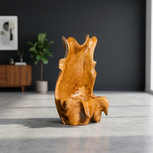 Vase Trône Rond Rustique en Bois de Teck Sculpté à la Main ARTERRA Premium, Art Organique pour Table de Mariage, Léger (4-5kg) - Product Image 3