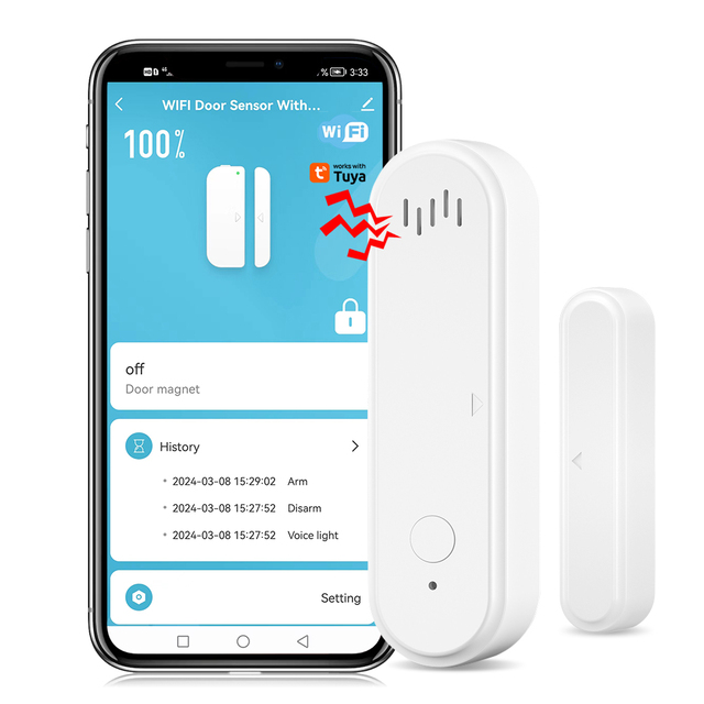 Tuya WL-19KWT Smart WiFi Door Contact Sensor Tuya WIFI Door/Window Magnetic Sensor with 80db Alarm Sound Home Security