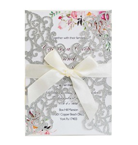 Elegantes Tarjetas de Invitación de Boda, Invitaciones de Corte Láser Color Marfil con Lazo y Sobres, Invitaciones en Blanco - Product Image 3