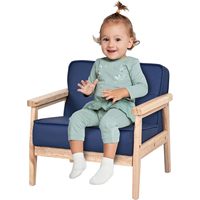 Fauteuil enfant Yoonnie Room en bois massif avec accoudoirs, coussin en cuir PU bleu, chaise de lecture pour salon, chambre, école, salle à manger