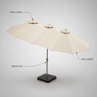 Parasol d'extérieur à trois têtes avec base à réservoir d'eau, grand parasol imperméable anti-UV pour le camping en plein air et les événements en extérieur
