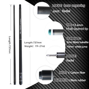 OKHEALING Queue de billard en fibre de carbone de haute qualité 19oz, conception 1/2 en deux parties, joint en acier inoxydable, OEM accepté, accessoire de billard - Product Image 3