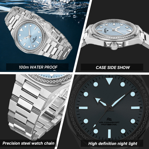 Montre de luxe pour femmes, mouvement à quartz, cadran serti de diamants, résistance à l'eau 100 ATM, montres à quartz élégantes pour femmes - Product Image 2