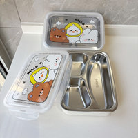 Boîte à bento en acier inoxydable 304, mignonne, à trois compartiments, compatible micro-ondes, grande capacité, isotherme, chauffante, pour étudiants
