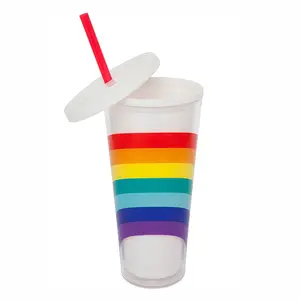 BPA free 700ml rainbow 24oz Plastic cup Custom Water Bottle Logo for Children Juice Tumbler set