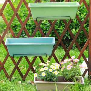 Jardinière rectangulaire avec trou de drainage, à suspendre au mur, pour balcon, jardinage, pot de fleurs ou de légumes, utilisation extérieure - Product Image 2