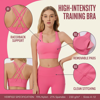 Soutien-gorge de sport haute intensité avec coussinets amovibles pour la course et le fitness féminin, vêtements de sport, 79 % nylon 21 % élasthanne, personnalisable OEM, tenue de yoga