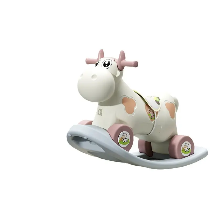 प्यारा कार्टून आकार बेबी रॉकिंग हॉर्स प्लास्टिक 2 में 1 बच्चे की सवारी खिलौना पशु