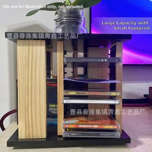 Organizador de CD de madera maciza, estante giratorio de madera para almacenamiento de DVD, con acceso de 4 lados para CD y discos - Product Image 3