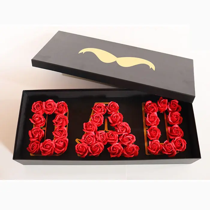 Newly Designed Luxury Fresh Flowers Arrange Rectangle Heart Roses Flower Paper Box I Love You Square Dad Box