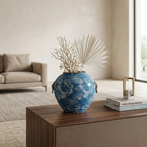 Jarrón de Cerámica Retro de Lujo Ligero, Hecho a Mano, de <span class=keywords><strong>Porcelana</strong></span> Azul y Blanca, con Diseño Envejecido Original, para Decoración de Hoteles - Product Image 2
