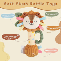 Jouet sensoriel doux et sonore en peluche lion personnalisé de haute qualité avec hochets intégrés pour bébés de 0 à 12 mois