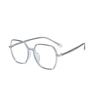 Anteojos de lentes planos con montura de luz azul transparente personalizada TR90