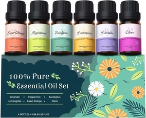 Coffret cadeau de 6 huiles essentielles essentielles pour diffuseur <span class=keywords><strong>d</strong></span>'arômes, maison, hôtel, lavande, clou de girofle, orange, eucalyptus, menthe poivrée - Product Image 1