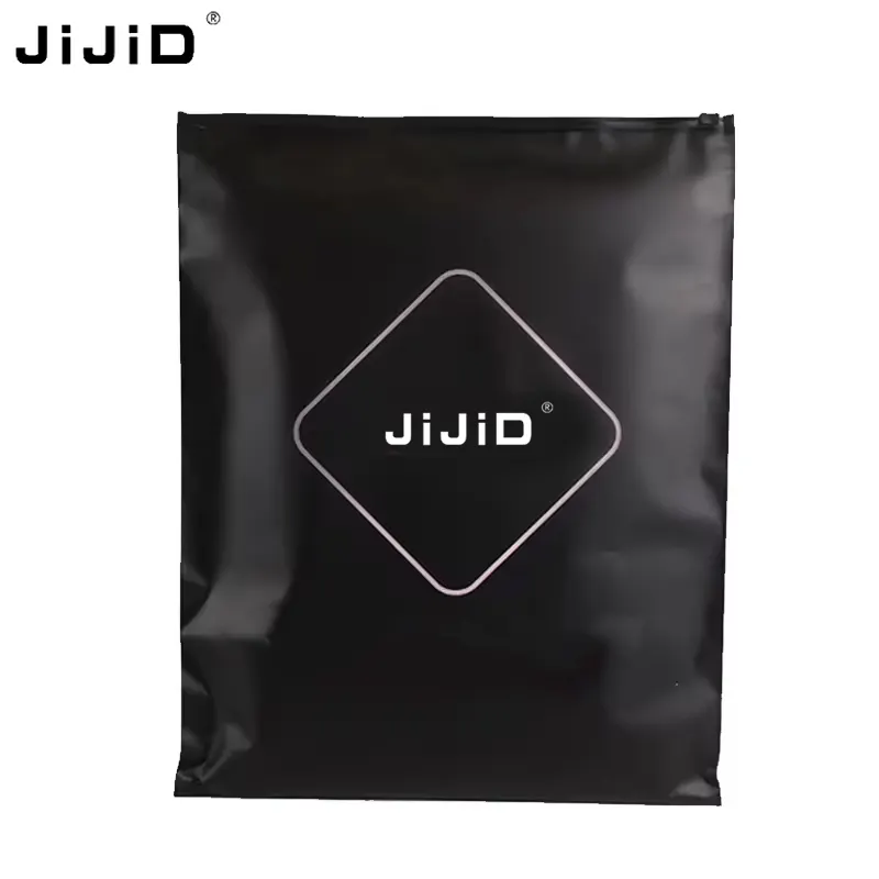 JIJID impermeabile in PVC personalizzato nero satinato Slider Ziplock Packaging Tshirt borsa da bagno imballaggio in plastica