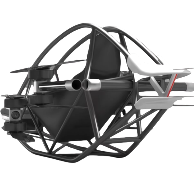 Flying Manned Drone Similar to Jetson One Flying at Low Altitude Across Lakes and Forest Canyons for Convenient Travel