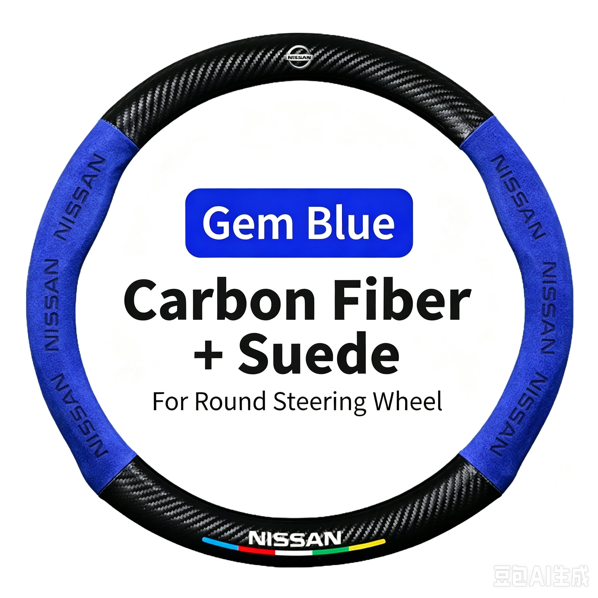 Bleu roi de forme ronde, motif en fibre de carbone, daim