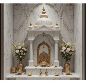 แมนเดียร์หินอ่อนสีขาวสไตล์โดมงานฝีมือระดับพรีเมียมพร้อมการแกะสลักที่ซับซ้อนและสถาปัตยกรรมแบบดั้งเดิมของวิหาร - Product Image 1