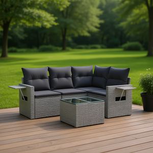 Conjunto de Sofá de Jardín de Ratán Gris con Estructura de Acero, 4 Plazas, Muebles de Exterior de Diseño Contemporáneo - Product Image 2