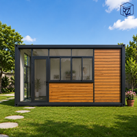 Maison de bureau de jardin préfabriquée moderne en conteneur avec grandes fenêtres en verre et structure en acier isolée Ray-Zen