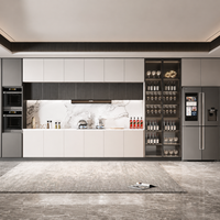 Meubles de cuisine modernes en bois massif sur mesure, ensemble complet avec armoire à vin à porte vitrée et casier à vin, directement de l'usine