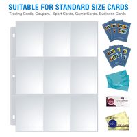 Shenglu A4 A5 Hojas de Recambio Transparentes para Álbum de Tarjetas Deportivas y de Juego, con Perforación Universal, Negras, de 4 Bolsillos y 9 Compartimentos
