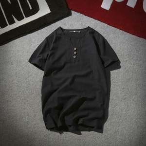 Vente en gros – Nouveau style durable et épuré – Chemise formelle en lin/coton tricoté à col mandarin et col en V pour homme, couleur unie, coupe oversize, respirante - Product Image 4