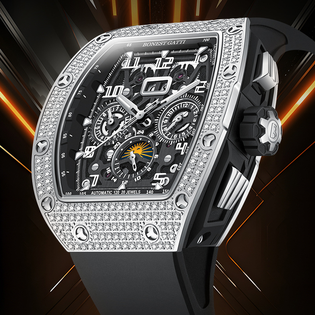 Bonest Gatti Fashion Fully Automatic Mechanical Watches Unique Design with Diamond Case Watches for Men BG5004